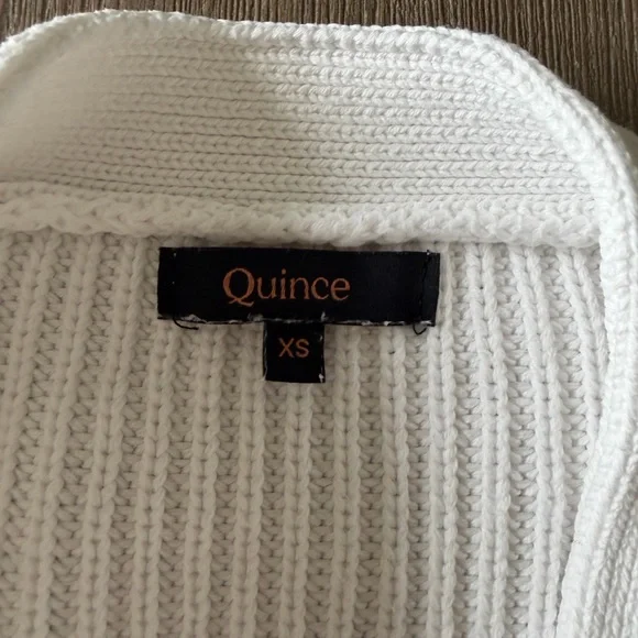 Quince 100% Organic Cotton Fisherman Boxy Cropped Cardigan - Ivory/White XS - Picture 3 of 6